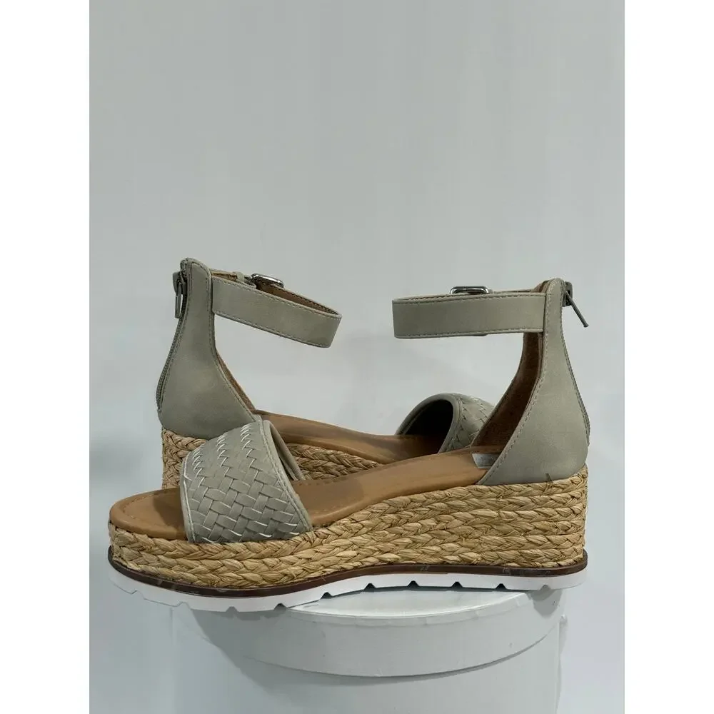 DV Dolce Vita Barkly Espadrille Platform Wedge Sandals Stone Woven Ankle Strap 8